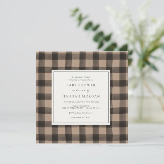 クラフトバッファロープレイドベビーシャワー招待状 招待状 (スタンド正面)