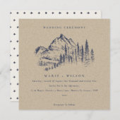 クラフトパインウッズマウンテンスケッチ結婚式の招待 サンキューカード (正面/裏面)