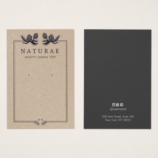 クラフトパイン素朴コーンのイヤリングジュエリー表示 (正面&裏面)