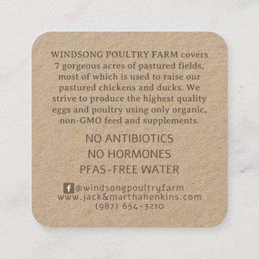 クラフトパスタッドヘンNo抗生物質の養鶏場 スクエア名刺 (裏面)