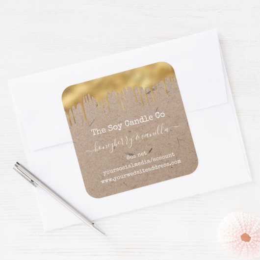 クラフトパーソナライズされた紙のキャンドルラベル スクエアシール (封筒)