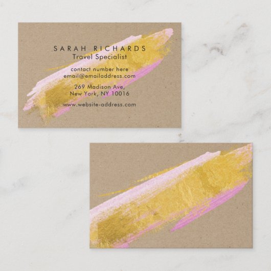 クラフトパーソナライズされた金ゴールドピンクブラシ名刺 名刺 (正面/裏面)