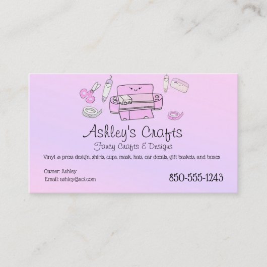 クラフトビニールピンク&パープルシルエットまたはクリカット  名刺 (正面)