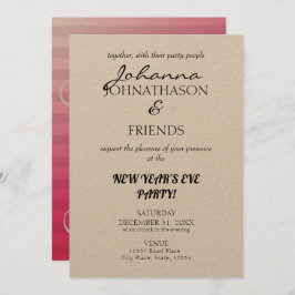 クラフトビーチピンクモノグラムおもしろいNYE 招待状