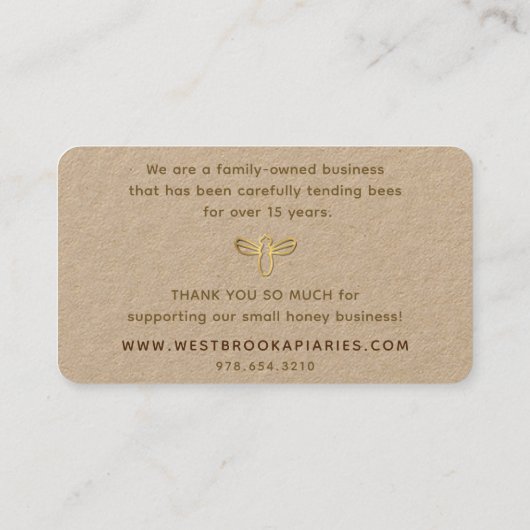 クラフトビーハイブアピアラベルと金ゴールドハートとミツバチ 名刺 (裏面)