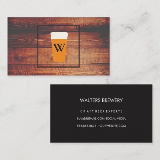 クラフトビール素朴ウッドスクエアエレメントモノグラム 名刺 (正面/裏面)