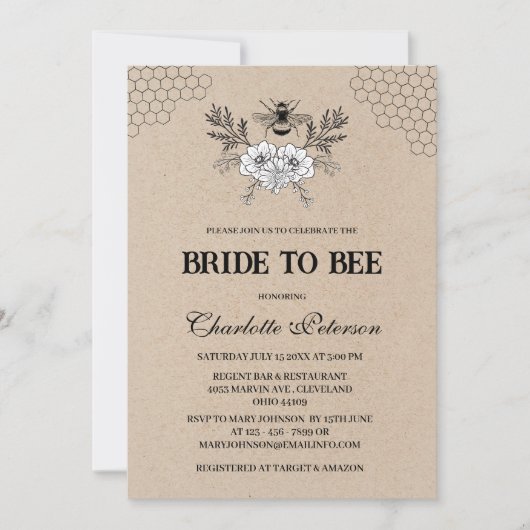 クラフトビー素朴をテーマにしたブライダルシャワー 招待状 (正面)