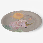 クラフトピンクのトリケラトップディニサウールガールベビーシャワー ペーパープレート (アングル)