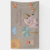 クラフトピンクのトリケラトップディニサウールガールベビーシャワー 横断幕 (縦)