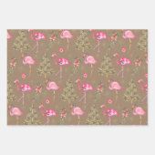 クラフトピンクのフラミンゴスがクリスマスに混じっているパーティー ラッピングペーパーシート (正面)
