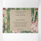 クラフトピンクのフローラサボテンの葉の水の色結婚の 三つ折り招待状 (内部中)