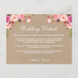 クラフトピンクフローラ結婚の詳細挿入カード ポストカード