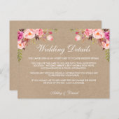 クラフトピンクフローラ結婚の詳細挿入カード ポストカード (正面/裏面)