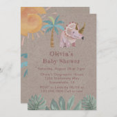 クラフトピンクリケラトプガールベビーシャワー 招待状 (正面/裏面)