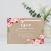 クラフトピンク赤面ウォーター色フローラRSVP 結婚's 出欠カード (スタンド正面)