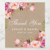 クラフトピンク赤面ウォーター色結婚フローラ ワインラベル (シングルラベル)