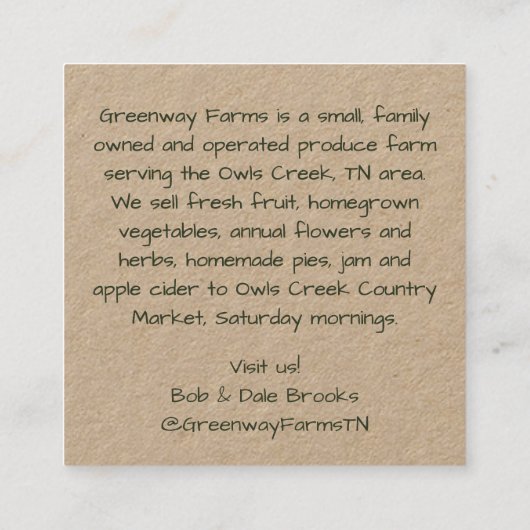 クラフトファーム名鶏と生卵の名刺 スクエア名刺 (裏面)