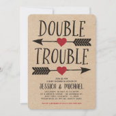 クラフトフェイクダブルトラブルツインベビーシャワー 招待状 (正面)