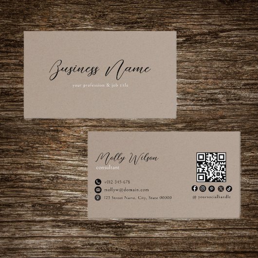 クラフトフェイクミニマルQRコードソーシャルメディア 名刺