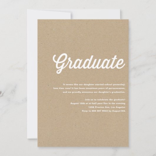 クラフトフェイクレトロはっきりしたタイポグラフィ写真卒業 招待状 (裏面)