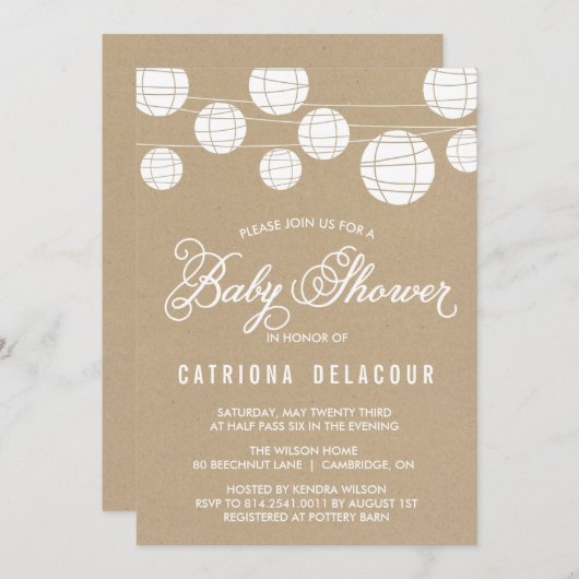 クラフトフェイク紙ランタンベビーシャワー招待状 招待状 (正面/裏面)