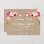 クラフトフローラピンク結婚の詳細挿入カード エンクロージャーカード (正面/裏面)