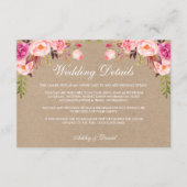 クラフトフローラピンク結婚の詳細挿入カード エンクロージャーカード (正面)