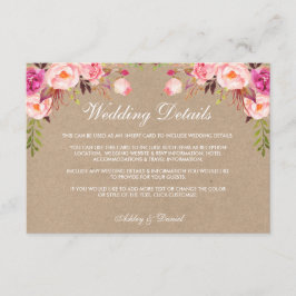 クラフトフローラピンク結婚の詳細挿入カード エンクロージャーカード