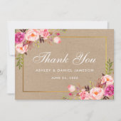 クラフトフローラピンク赤面結婚金ゴールドの感謝していカード サンキューカード (正面)