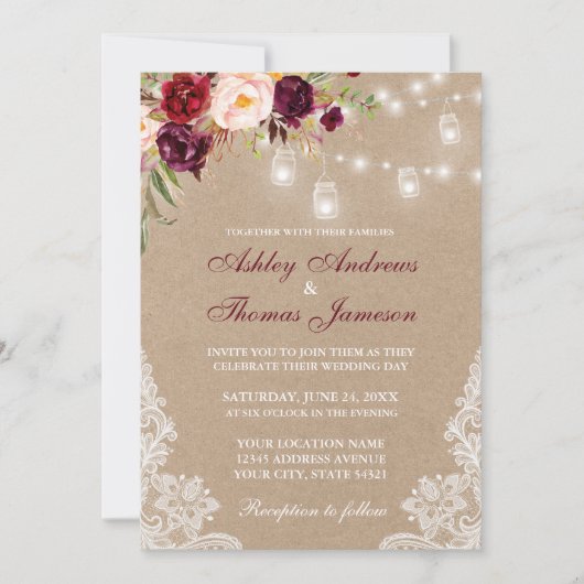 クラフトフローラブルガンディレースライトウェディングアグッズ (正面)