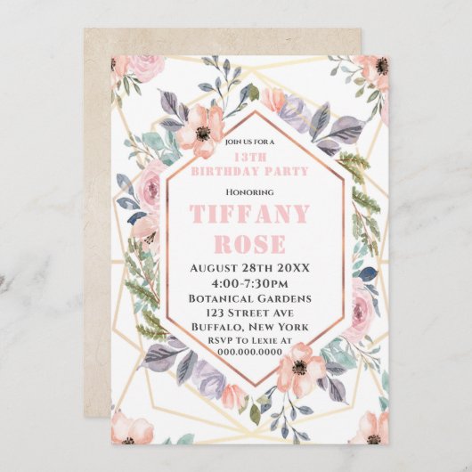 クラフトフローラ13thバースデーパーティー招待状 (正面/裏面)