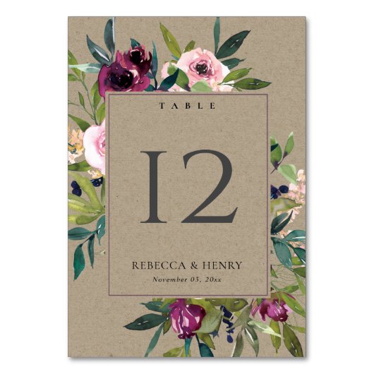 クラフトブライト赤面ブルゴーニュフローラバンチ結婚ーズ テーブルナンバー (正面)