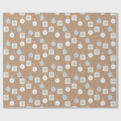 クラフトブラウンとブルーのクリスマスオーナメント ラッピングペーパー (フラット)