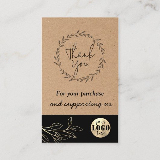 クラフトブラウンサンキューカードカスタムロゴ 名刺 (正面)