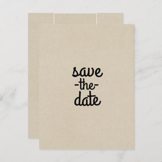 クラフトブラウンシック素朴ウェディング日付を保存 案内ポストカード (正面/裏面)