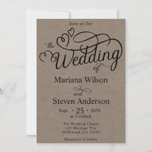 クラフトブラウンシンプル結婚式招待状 招待状 (正面)