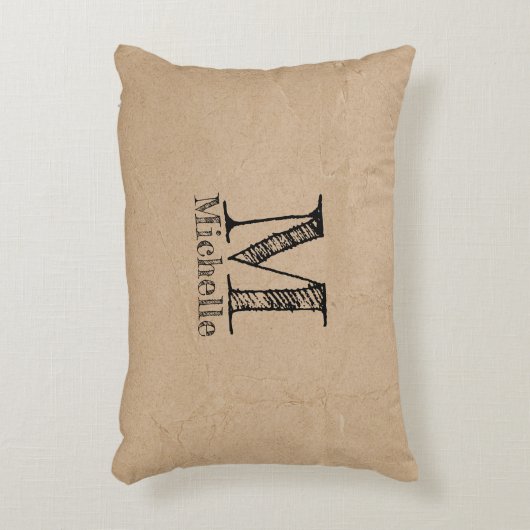 クラフトブラウン素朴紙ルックモノグラム アクセントクッション (正面(垂直))