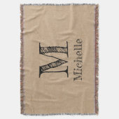 クラフトブラウン素朴紙ルックモノグラム スローブランケット (正面縦)