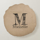 クラフトブラウン素朴紙ルックモノグラム ラウンドクッション (裏面)