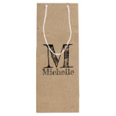 クラフトブラウン素朴紙ルックモノグラム ワインギフトバッグ (裏面)