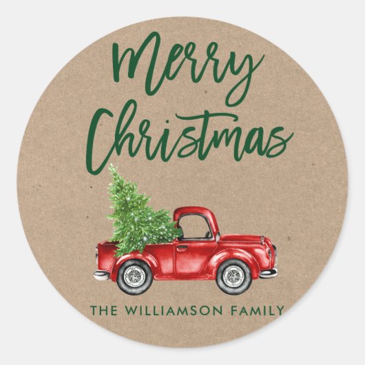 クラフトブラシスクリプトクリスマストラック封筒用シール ラウンドシール (正面)