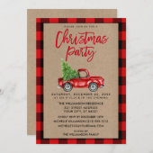 クラフトブラシスクリプトトラックプレイドクリスマスパーティーR 招待状 (正面/裏面)