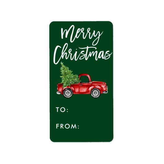 クラフトブラシスクリプトヴィンテージトラッククリスマスギフト ラベル (正面)