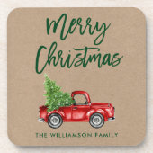 クラフトブラシスクリプトヴィンテージトラッククリスマスツリー コースター (正面)
