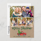 クラフトブラシスクリプトヴィンテージトラッククリスマス4写真 ポストカード (正面/裏面)