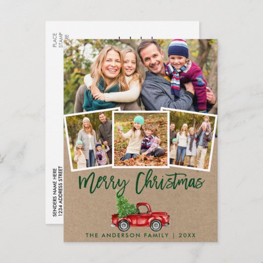 クラフトブラシスクリプトヴィンテージトラッククリスマス4写真 ポストカード (正面/裏面)