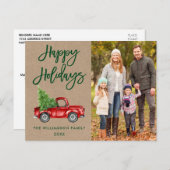 クラフトブラシスクリプトヴィンテージトラックフォトホリデー ポストカード (正面/裏面)