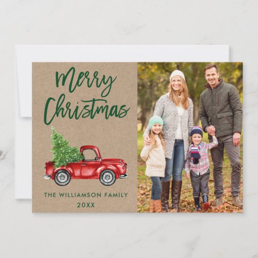 クラフトブラシスクリプトヴィンテージトラック写真クリスマス シーズンカード (正面)