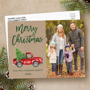 クラフトブラシスクリプトヴィンテージトラック写真クリスマス ポストカード