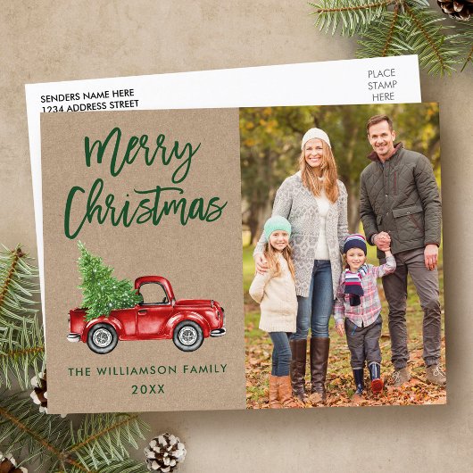 クラフトブラシスクリプトヴィンテージトラック写真クリスマス ポストカード